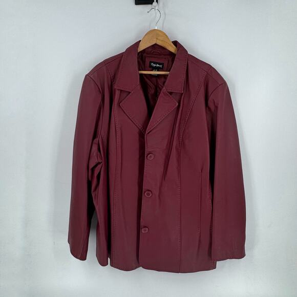 Maggie Barnes Plus Size 3X Burgundy Genuine Leather Jacket Coat - Picture 1 of 7